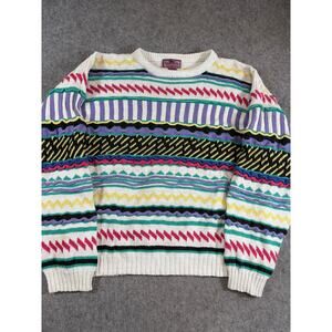 Vintage 90s Concrete Mix Sweater Mens Large White Purple Knit 3D Knit Boho VTG